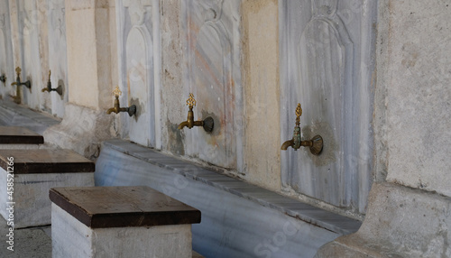 Fotografie Ablution or wudhu station at mosque in Istanbul, Turkey