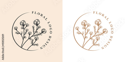 Botanical Hand Drawn collection Logo with Wild Flower and Leaves. Logo for spa and beauty salon, boutique, organic shop, wedding, floral designer, interior, photography, cosmetic. vector illustration