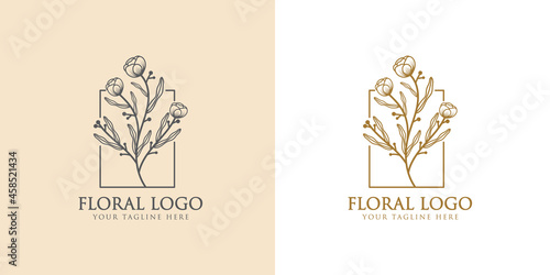 Botanical Hand Drawn collection Logo with Wild Flower and Leaves. Logo for spa and beauty salon, boutique, organic shop, wedding, floral designer, interior, photography, cosmetic. vector illustration