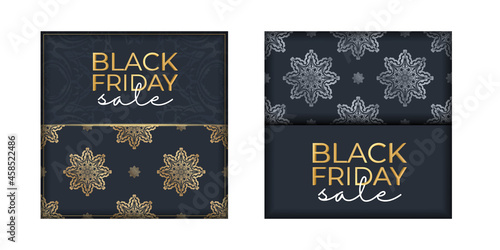 Dark blue black friday sale advertisement template with abstract gold pattern