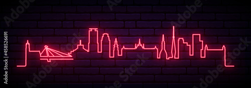 Red neon skyline of Bratislava. Bright Bratislava City long banner. Vector illustration.