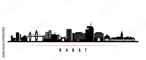 Rabat skyline horizontal banner. Black and white silhouette of Rabat, Morocco. Vector template for your design. photo