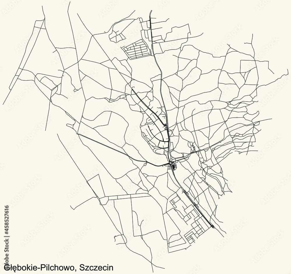Detailed navigation urban street roads map on vintage beige background of the quarter Głębokie-Pilchowo municipal neighborhood of the Polish regional capital city of Szczecin, Poland