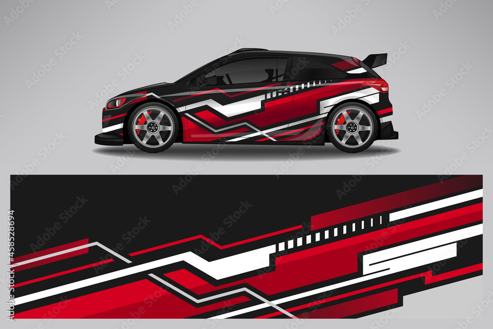 Wrap car vector design decal. Graphic abstract line racing background design for vehicle, race car, rally, adventure livery camouflage.