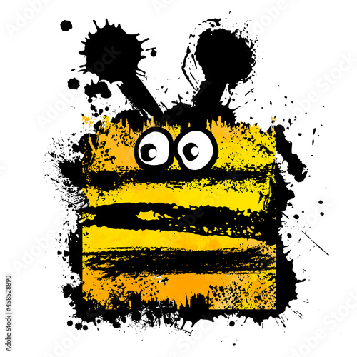 Funny bee. child drawing . Abstract square bee from blots. Vector illustration