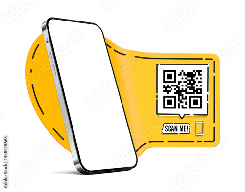Qr Code SCAN ME template with smartphone for application screenshot presentation in sketch style. EPS 10 vector format