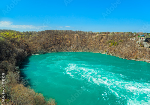 Niagara Falls river canyon lagoon  landscape spring time on sunny day  turquoise waters  blue sky