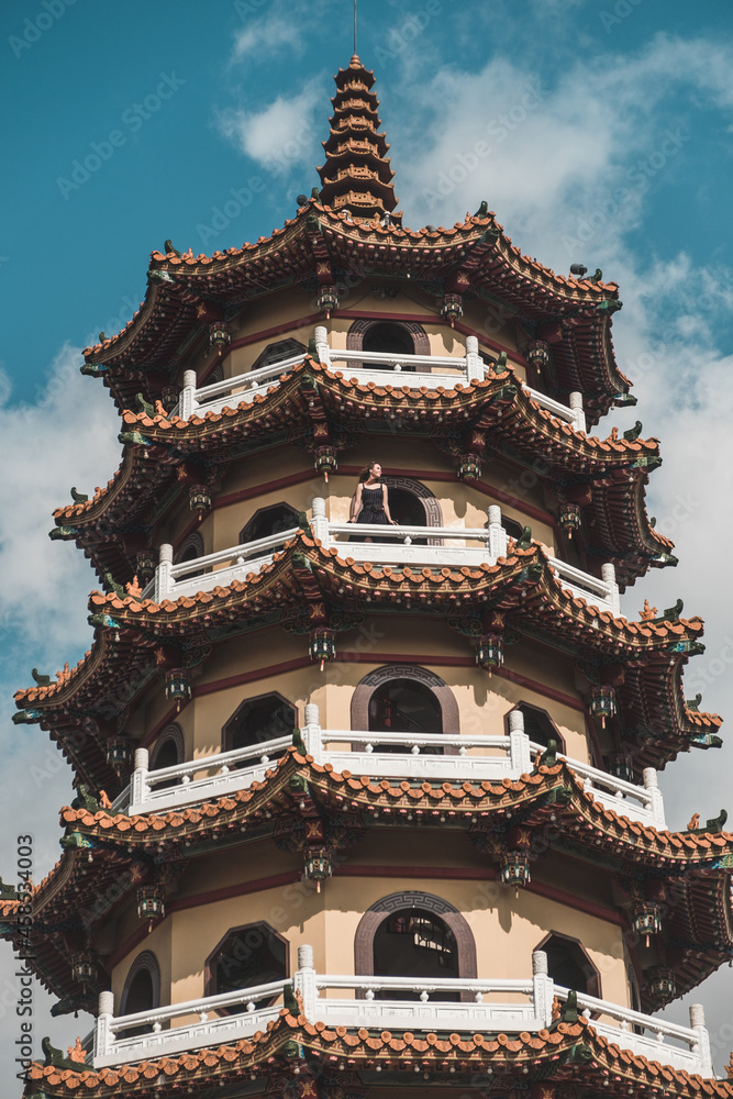 Temple in Kaohsiung in Taiwan. Scenic view of a park with a temple in Taiwan. High quality photo Temple in Kaohsiung in Taiwan. Scenic view of a park with a temple in Taiwan. High quality photo
