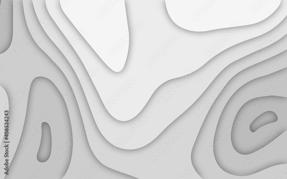 3D papercut banner of gradient white paper layers. Vector background design of horizontal abstract smooth origami shape paper cut, flowing liquid texture or topography concept for website template 3D papercut banner of gradient white paper layers. Vector background design of horizontal abstract smooth origami shape paper cut, flowing liquid texture or topography concept for website template
