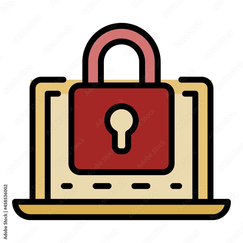 Locked laptop icon. Outline locked laptop vector icon color flat isolated Locked laptop icon. Outline locked laptop vector icon color flat isolated