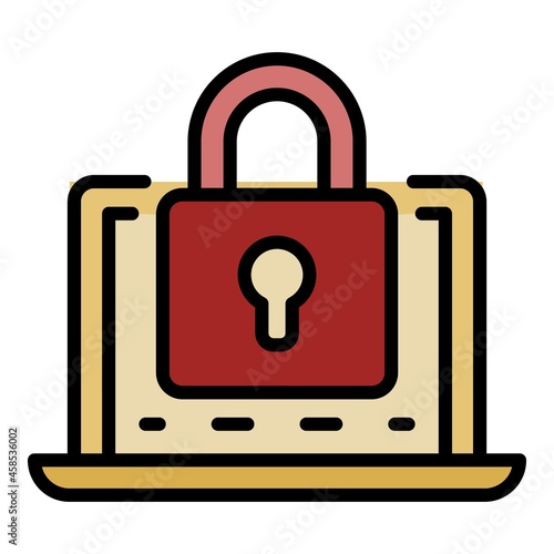 Locked laptop icon. Outline locked laptop vector icon color flat isolated