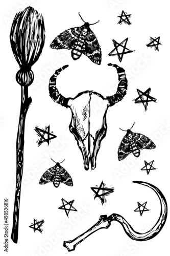 vector set of witchcraft and occult symbols 