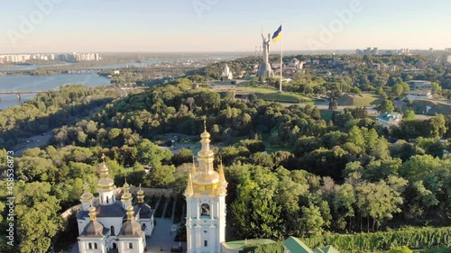 aerial drone shot in kiev ukraine kiev pechersk lavra or the kiev monastery photo