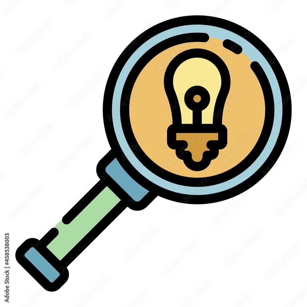 Bulb under magnify glass icon. Outline bulb under magnify glass vector icon color flat isolated Bulb under magnify glass icon. Outline bulb under magnify glass vector icon color flat isolated