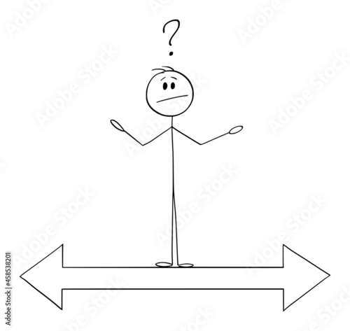 Person or Businessman Doing Decision, Vector Cartoon Stick Figure Illustration
