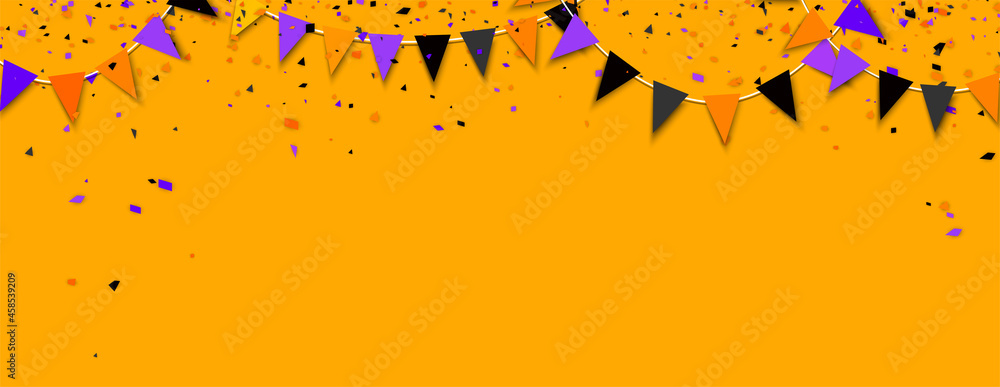Holiday flags garland and colorful confetti. - obrazy, fototapety, plakaty 