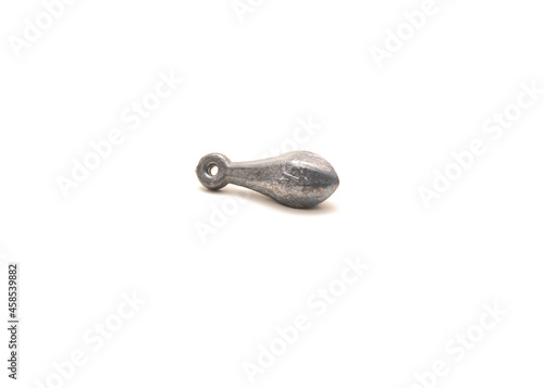 Studio shot one silver bank sinker fishing terminal tackle isolated on white photo