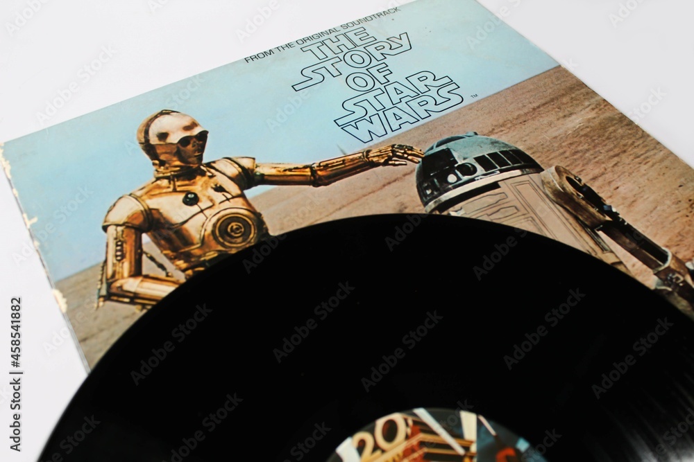 Fototapeta premium The Story of Star Wars is a 1977 record album of the events depicted in the film Star Wars. Produced by George Lucas and Alan Livingston. Album on vinyl record. Taken in Miami, Fl on October 30, 2021.