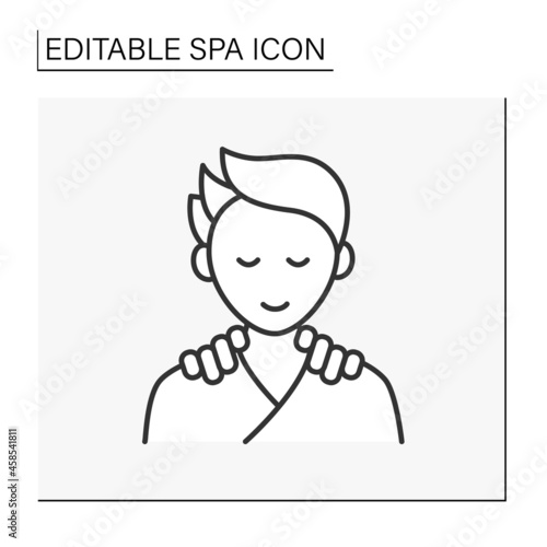 Beauty procedure line icon.Medical body massage for shoulder reduction. Reducing stress level. Cosmetology. Spa concept. Isolated vector illustration. Editable stroke
