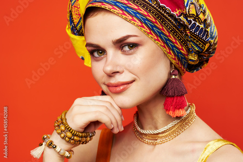 pretty woman ethnicity multicolored headscarf makeup glamor Studio Model