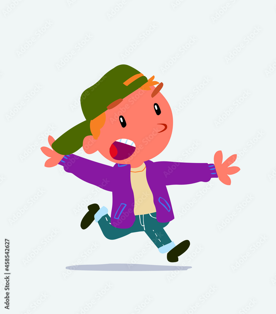cartoon character of little boy on jeans running angry. cartoon character of little boy on jeans running angry.