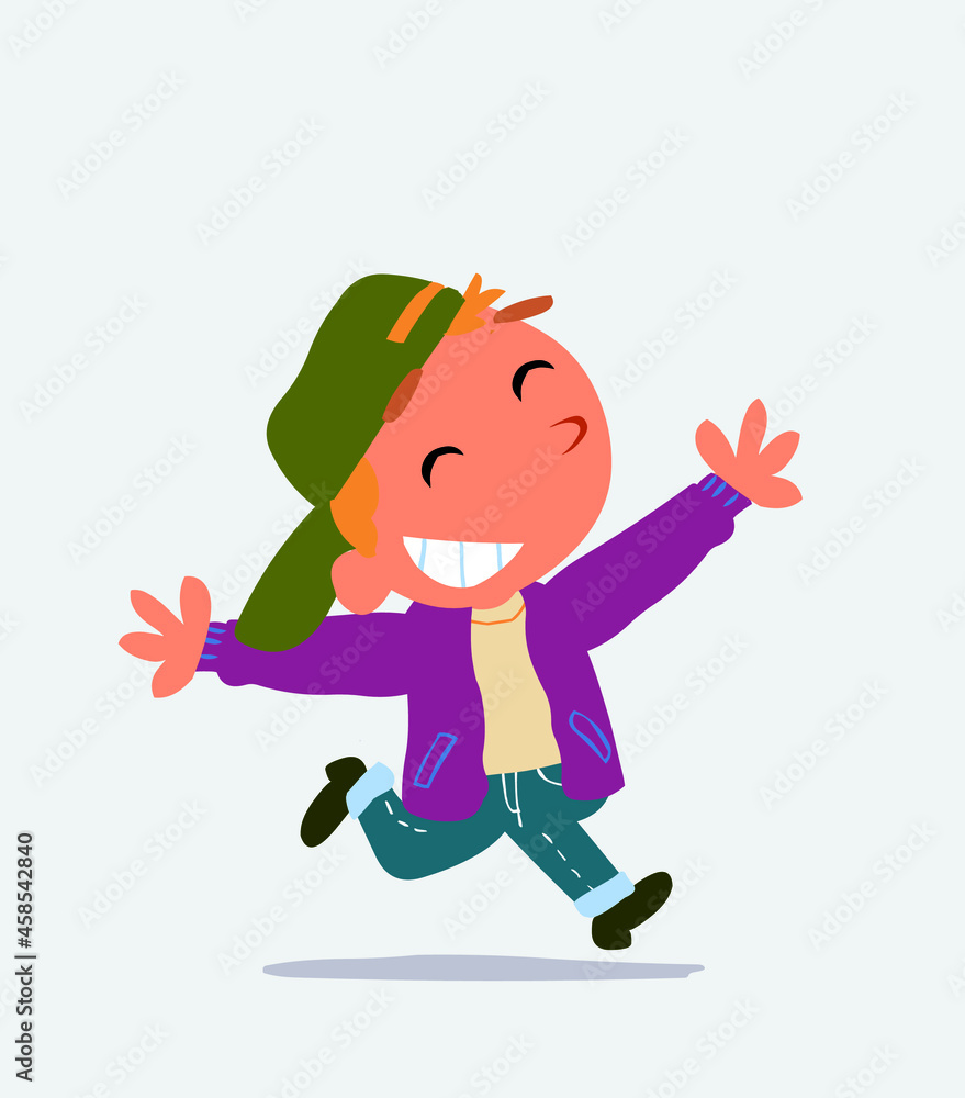 cartoon of little boy on jeans running euphoric. cartoon of little boy on jeans running euphoric.