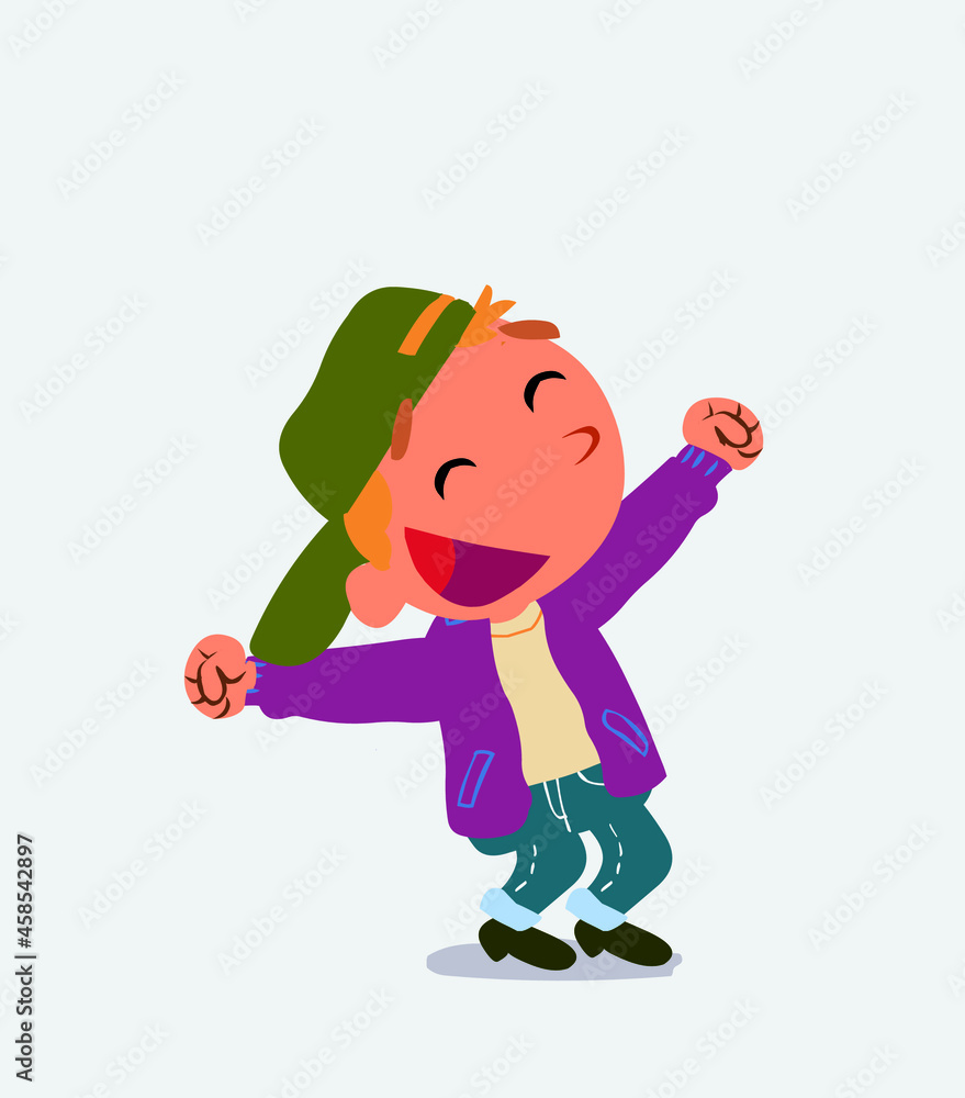 Euphoric cartoon character of little boy on jeans. Euphoric cartoon character of little boy on jeans.