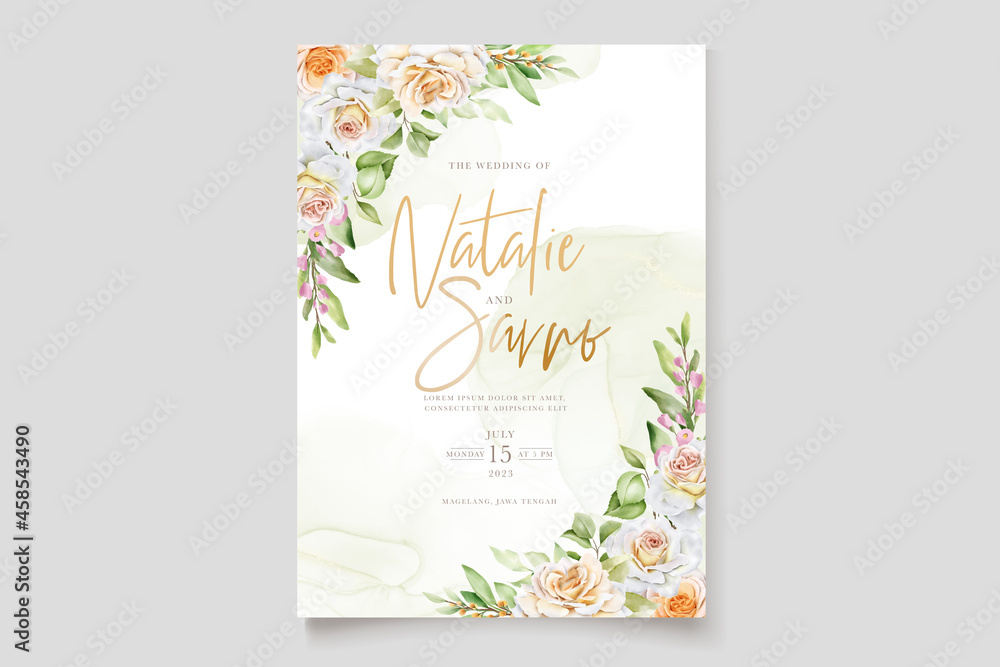 beautiful hand drawn roses wedding invitation card set 