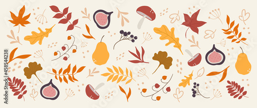 Cute autumn background vector. Autumn shopping event illustration wallpaper with hand drawn icons set. This design good for banner, sale poster, packaging background and greeting card.