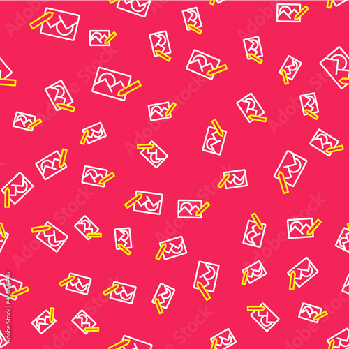 Line Photo retouching icon isolated seamless pattern on red background. Photographer, photography, retouch icon. Vector