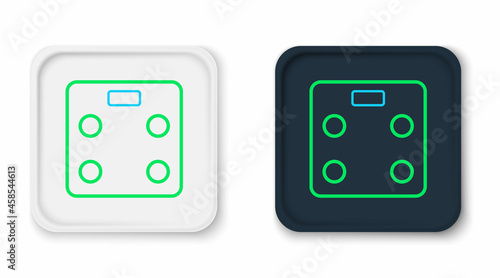 Line Smart bathroom scales icon isolated on white background. Weight measure equipment. Internet of things concept with wireless connection. Colorful outline concept. Vector
