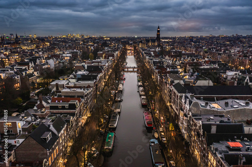 Photography Amsterdam City Canals at Night with an Illuminated Skyline
