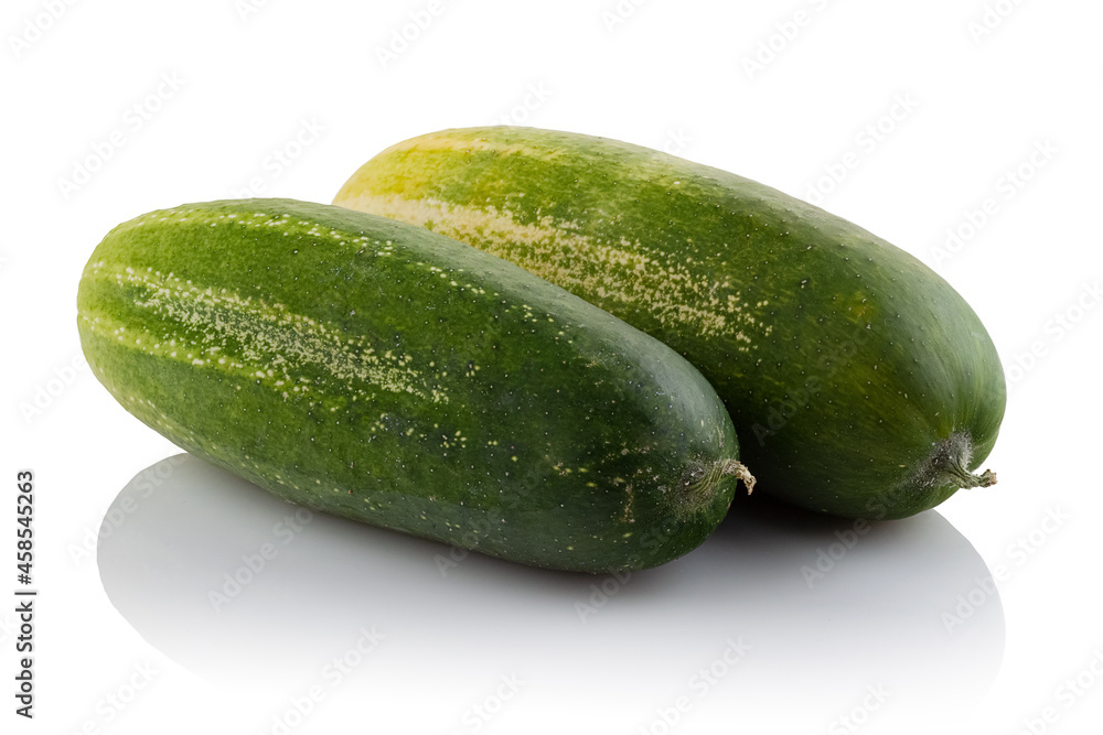 Two cucumbers close-up on a white background Two cucumbers close-up on a white background