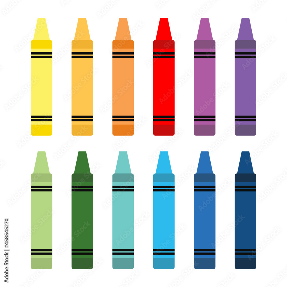 Vecteur Stock Colorful crayon set children art supplies vector flat style  illustration | Adobe Stock