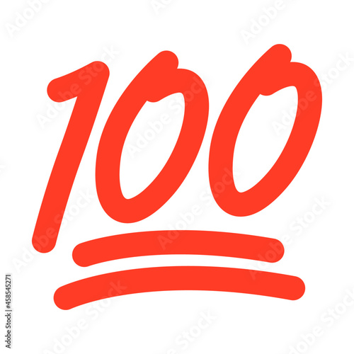 100 emoticon vector icon. One hundred red doodle emoji score sticker illustration 