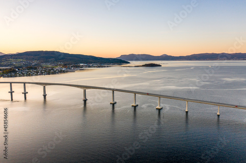 A Box Girder Bridge Crossing a Fjord in Norway at Sunset