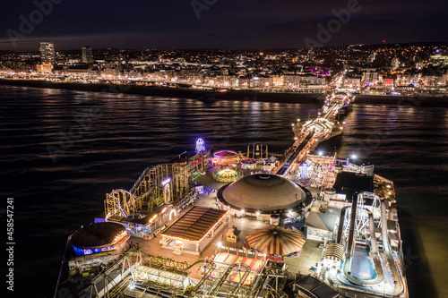 The Theme Park at the End of Brighton Palace Pier Illuminated at Night