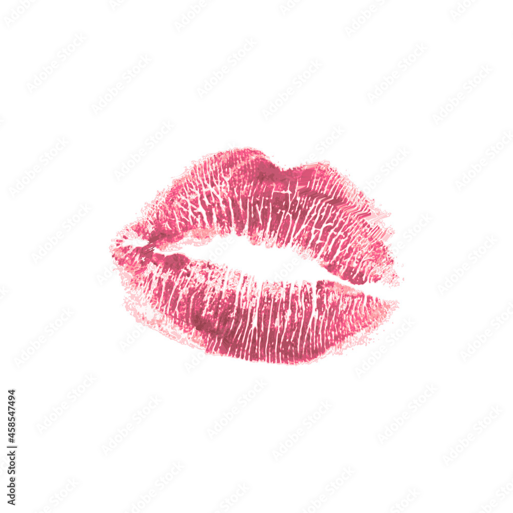 Vettoriale Stock Beautiful realistic pink lips kiss isolated on white  background. Lipstick vector mark. | Adobe Stock
