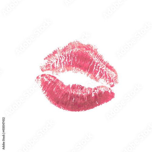 Beautiful realistic pink lips kiss isolated on white background. Lipstick vector mark.