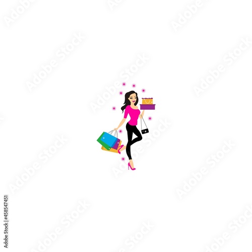 Black and white fashion woman silhouette with red bag boutique logo sale banner shopping advertising Hand drawn vector illustration art background