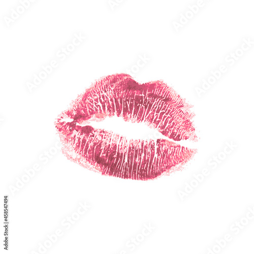 Beautiful realistic pink lips kiss isolated on white background. Lipstick vector mark.