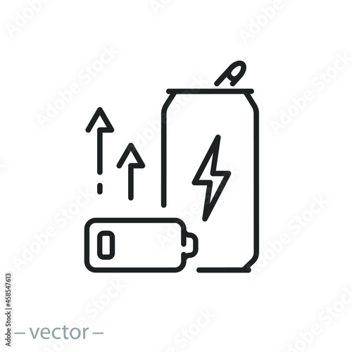 energy drink icon, energetic boost soda can, beverage for power charge, thin line symbol - editable stroke vector illustration
