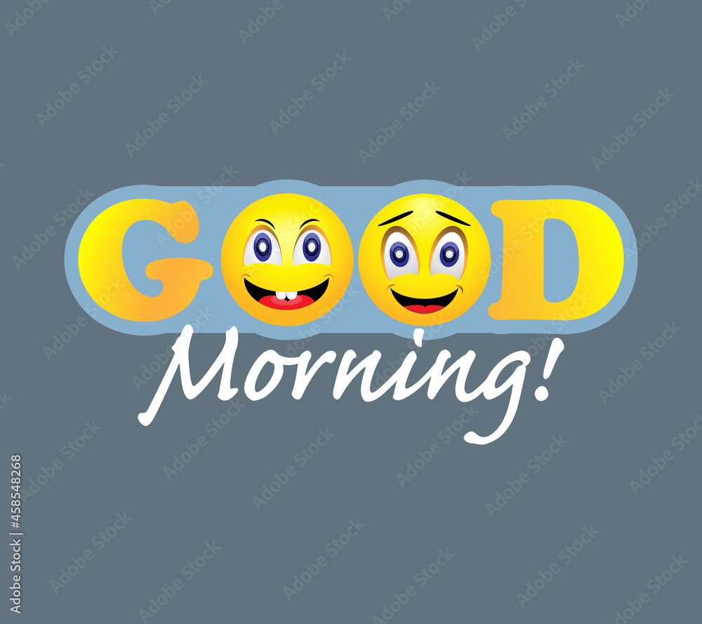 Banner Good Morning with funny smileys, with a text on the dark blue background
