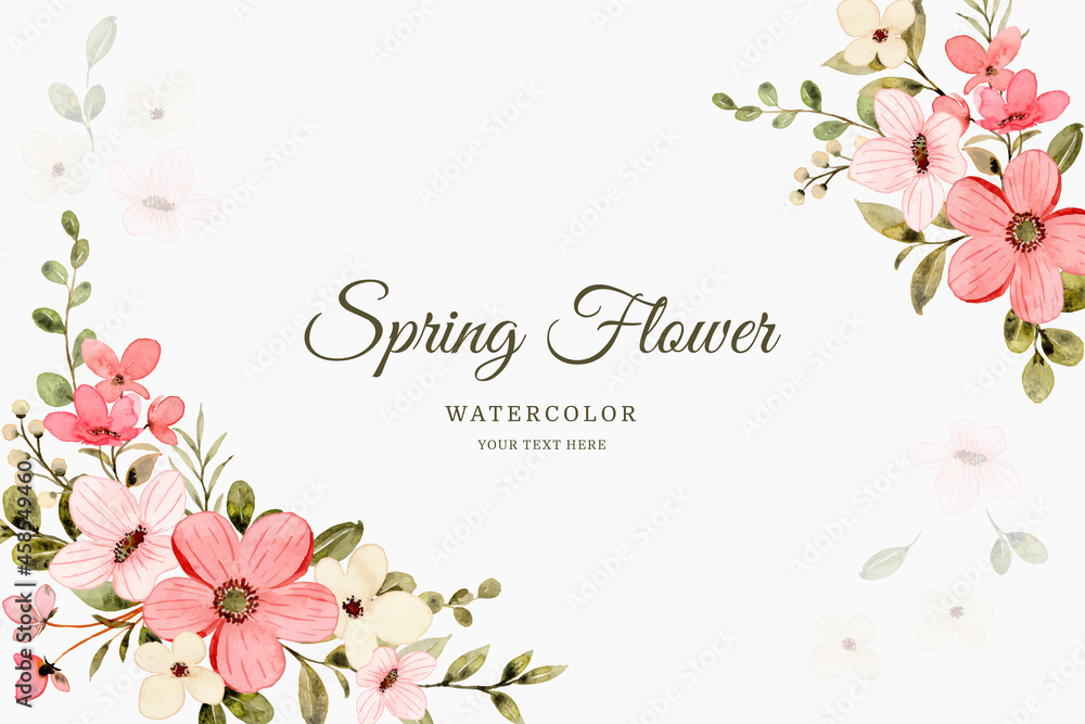 Spring background with pink white floral watercolor