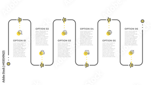 Timeline elements for infographic concept with 6 options. Vector illustration. Can be used for workflow diagram, info chart, web design.