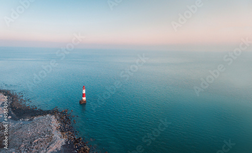 A Lighthouse in the English Channel Along the Beachy Head Cliffs