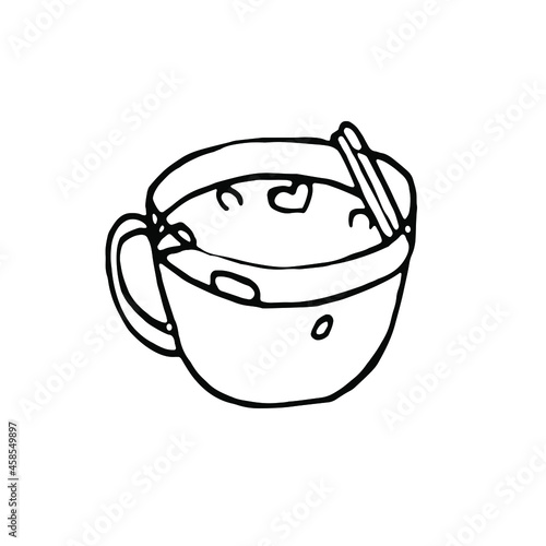 Hot chocolateCoffee.Doodle.Lineart hand painted illustration.Coffee design. photo