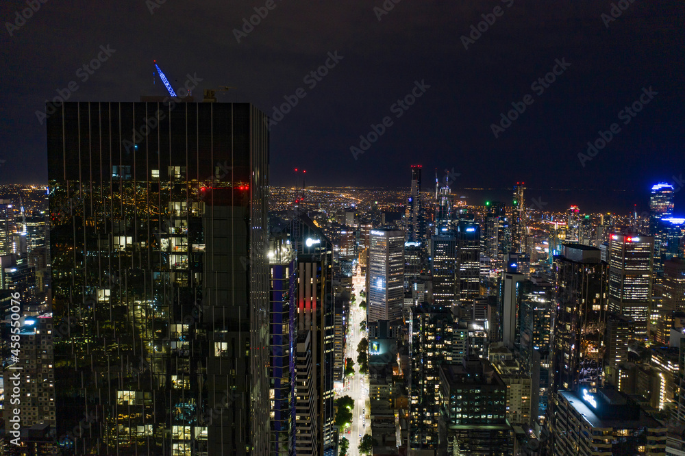 Melbourne Australia Cityscape at Night Aerial View Melbourne Australia Cityscape at Night Aerial View
