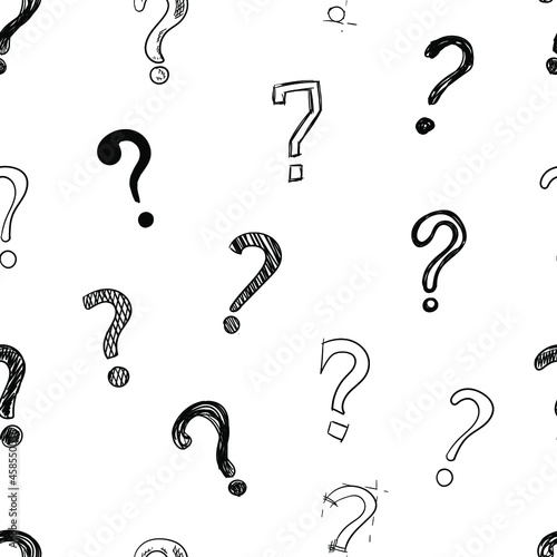 Vector set of handdrawn questions marks isolated on white background, doodle style illustration – Seamless Patter, black and white background.