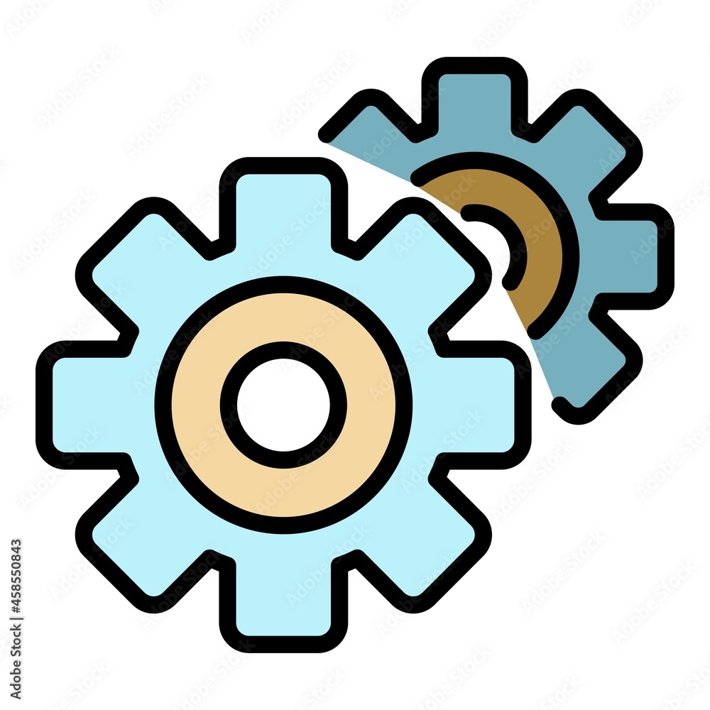 Gear mechanism icon. Outline gear mechanism vector icon color flat isolated Gear mechanism icon. Outline gear mechanism vector icon color flat isolated